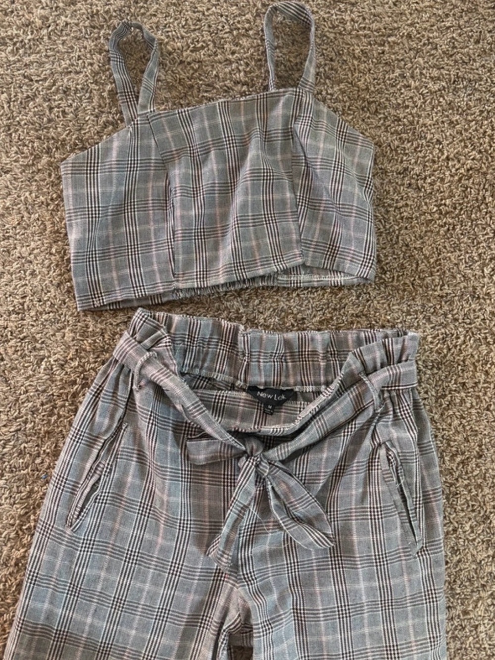 New Look Gray Plaid Tie-Waist Bermuda Shorts